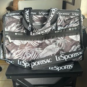 Black, gray and white Le Sportsac duffle- nylon
